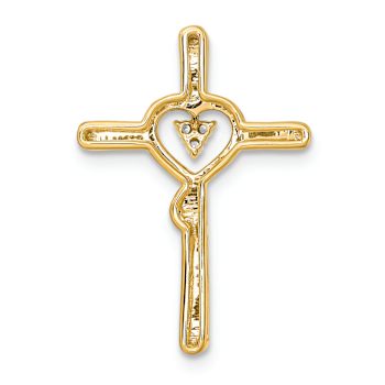 14k Yellow Gold Polished Cross with Heart Diamond Chain Slide Pendant