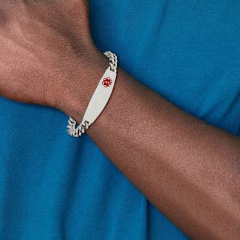 Stainless Steel Polished with Red Enamel 8.5-inch Medical ID Bracelet