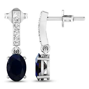 1.50ctw 14K White Gold Blue Sapphire and White Diamond Halo Earrings