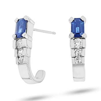 1.35ctw Sapphire and Diamond J-Hoop Earrings in 14k White Gold