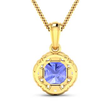 1.99ctw 14K Yellow Gold Tanzanite and White Diamond Pendant with 18 inch
Cable Chain