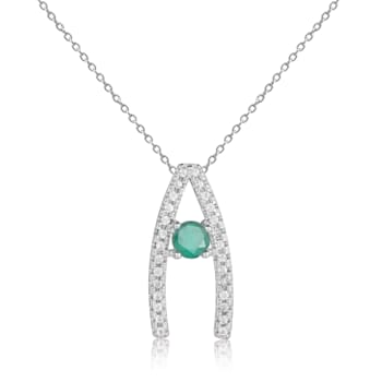 Round Emerald and White Sapphire Sterling Silver Pendant With Chain