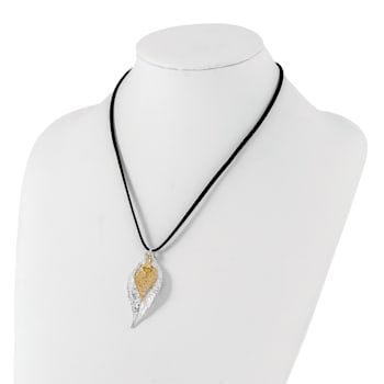 Sterling Silver and 24k Yellow Gold Dipped Double Evergreen Leaf Necklace