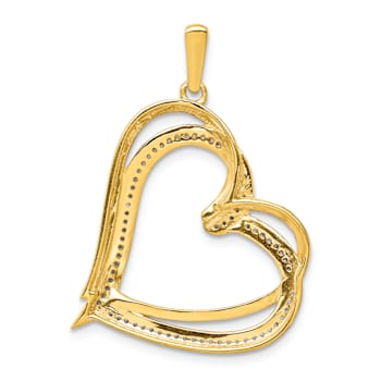 14k Yellow Gold and Rhodium Over 14k Yellow Gold Diamond Double Heart Pendant