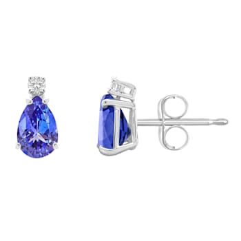 6x4mm Pear Shape Tanzanite with Diamond Accents 14k White Gold Stud Earrings