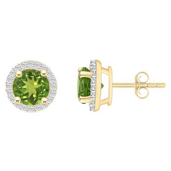 6mm Round Peridot And Created White Sapphire 10k Yellow Gold Halo Stud Earrings