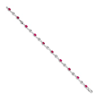 Rhodium Over 14k White Gold White Sapphire and Ruby Bracelet
