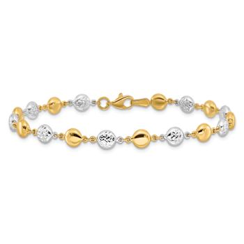 14k Yellow Gold and 14k White Gold Polished Diamond-Cut Puffed Circles Bracelet