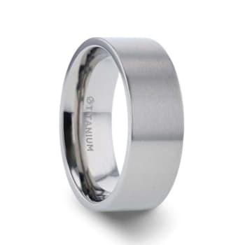 SOLAR Flat Profile Brushed Finish Men’s Titanium Wedding Band 8mm