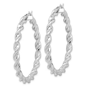 Rhodium Over Sterling Silver Twisted 3.5x45mm Hoop Earrings