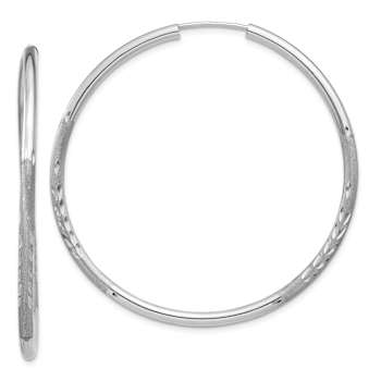 Rhodium Over 14k White Gold Diamond-Cut and Satin 1 5/8" Endless
Hoop Earrings