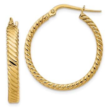 14k Yellow Gold 1" Striped Patterned Hoop Earrings