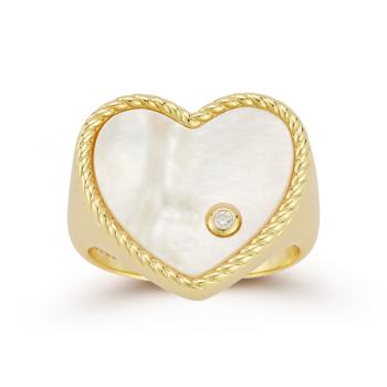 Mother-Of-Pearl Heart Signet Ring In 14K Gold Over Sterling Silver