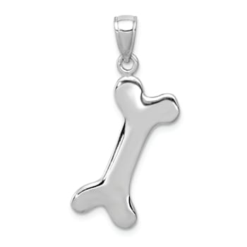 Rhodium Over 14k White Gold Solid 3D Polished Dog Bone Pendant