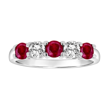 14K White Gold 5-Stone Ruby and Diamond Band Ring, 1.26ctw