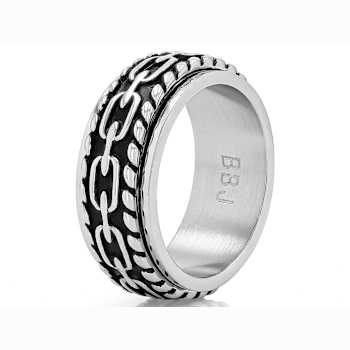 Chain And Rope Textured Spinner Band Ring In Stainless Steel