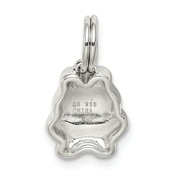 Rhodium Over Sterling Silver Green Enameled Frog Charm