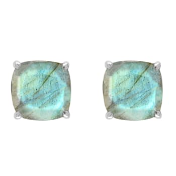 6mm Square Cushion Labradorite Rhodium Over Sterling Silver Stud Earrings