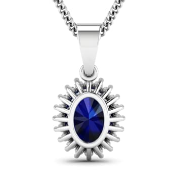 1.30ctw 14K White Gold Blue Sapphire and White Diamond Pendant with 18
inch Cable Chain