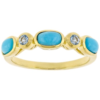 Turquoise And Aquamarine Band Ring In 18K Gold Over Sterling Silver 0.11ctw