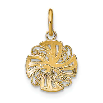 14k Two-tone Gold Diamond-Cut Textured Mini Pinwheel Medallion Charm
