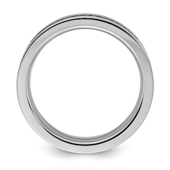 White Cubic Zirconia Titanium Flat 7mm Men's Band Ring