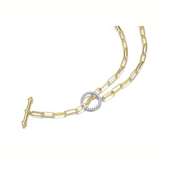 Pave CZ Paperclip Link Chain Necklace In 14K Gold Over Brass 16 Inch