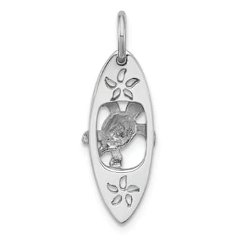 Rhodium Over Sterling Silver Polished Paua Shell Turtle Surfboard Pendant