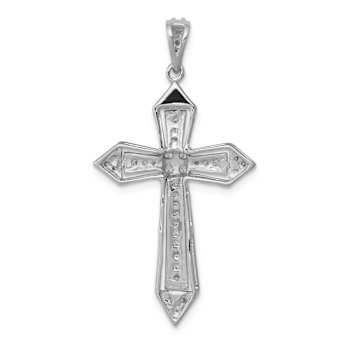 Rhodium Over 14k White Gold Textured Diamond Passion Cross Pendant