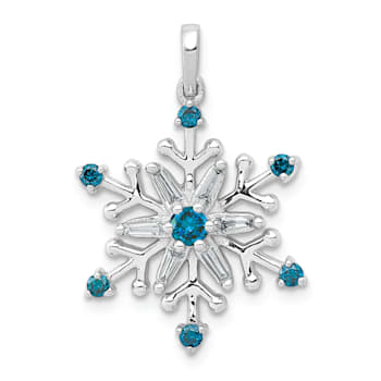 14K White Gold 1/4ct. Blue and White Diamond Snowflake Pendant