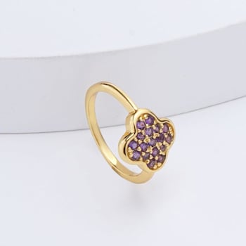 Amethyst 18K Yellow Gold Over Sterling Silver 4-Leaf Clover Cluster Ring