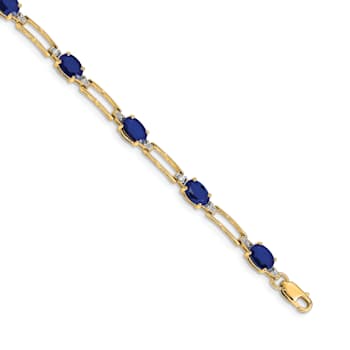 14k Yellow Gold and Rhodium Over 14k Yellow Gold Diamond and Sapphire Bracelet
