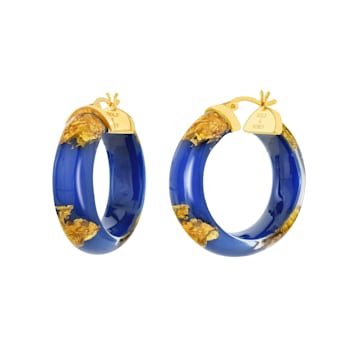 14K Yellow Gold Over Sterling Silver Mini Gold Leaf Acrylic Hoops in
Royal Blue