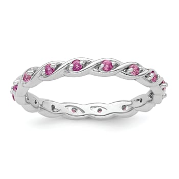 Sterling Silver Stackable Expressions Lab Created Pink Sapphire Ring 0.34ctw