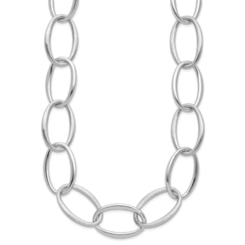 Rhodium Over Sterling Silver 18mm Oval Link 18 inch Necklace