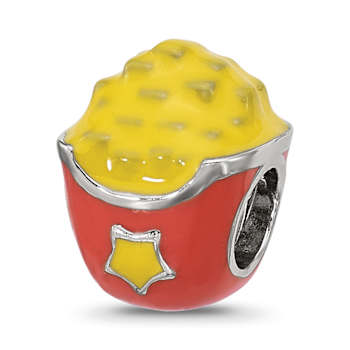 Sterling Silver Kids Enamel Popcorn Bucket with Star Bead