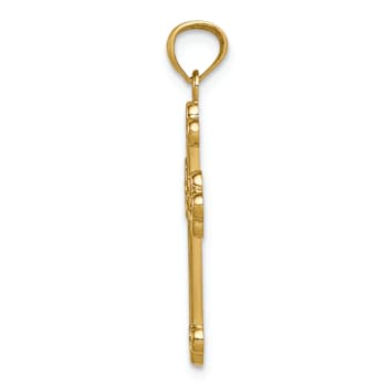 14k Yellow Gold Textured Budded Cross Pendant