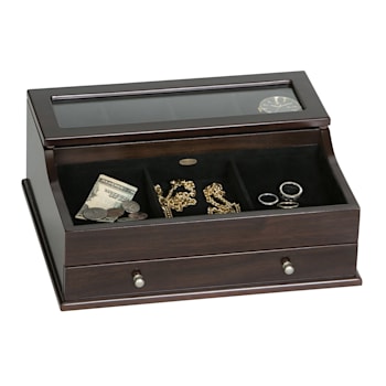 Mele and Co Hampden Men's Glass Top Wooden Dresser Top Valet