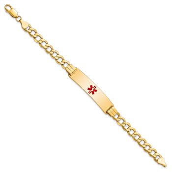 14k Yellow Gold Medical Red Enamel Curb Link ID Bracelet