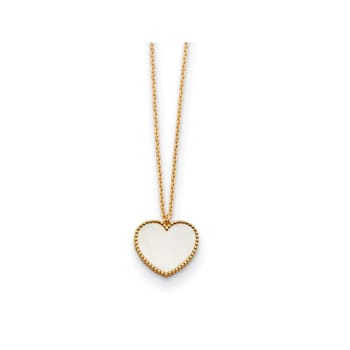 14K Yellow Gold Mother of Pearl Heart 16 Inch with 2 Inch Extension Necklace