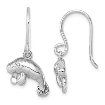 Rhodium Over Sterling Silver Manatee Dangle Earrings