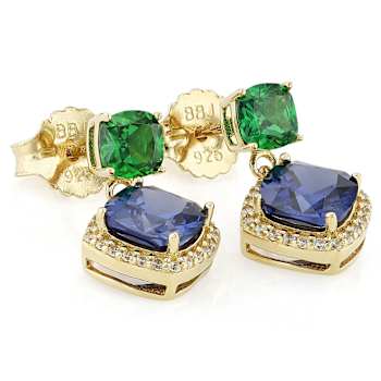 Blue And Green CZ Earrings In 18K Gold Over Sterling Silver