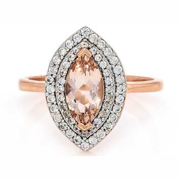 Morganite Marquise And White Zircon Ring In 18K Rose Gold Over Sterling
Silver 1.25ctw