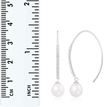 7-8mm white cultured freshwater pearl rhodium over sterling silver earrings