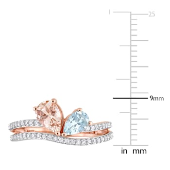 1.39ctw Morganite, Aquamarine And Diamond 10k Rose Gold 2-Stone Ring