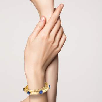 Rachel Zoe Lapis Simulant Tubogas Bold Bangle in 14K Gold Over Brass
