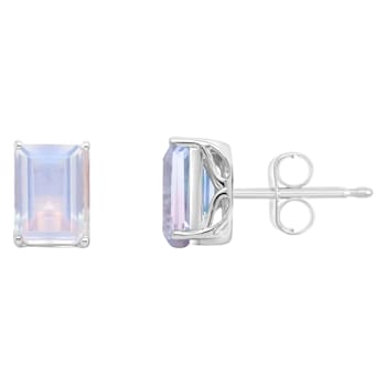8x6mm Rectangular Octagonal Moonstone Rhodium Over Sterling Silver Stud Earrings