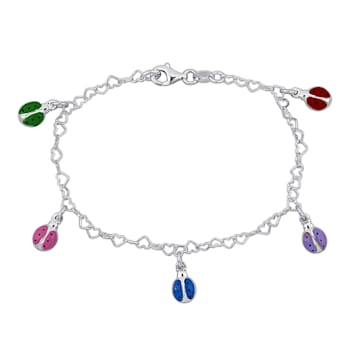 Children's Multi-Color Enamel Ladybug Bracelet in Sterling Silver