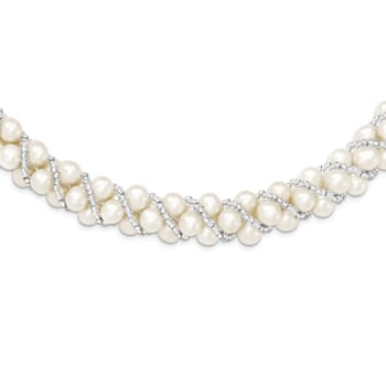 Rhodium Over Sterling Silver 6-7mm Freshwater Cultured Pearl/Glass Bead
Twisted Necklace
