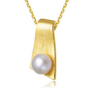 Pear Shape Freshwater Pearl Rectangle Drop Pendant In 14K Gold Over
Sterling Silver